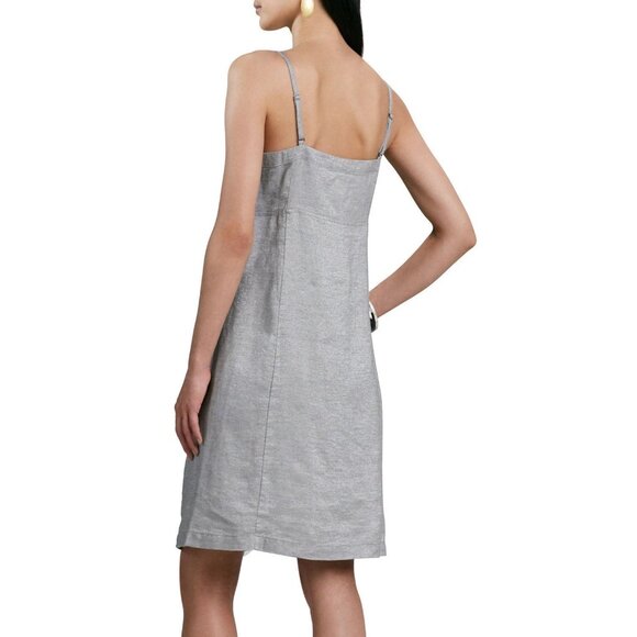 EILEEN FISHER Silver Twinkle Heavy Linen Shimmer Cami Dress M - Picture 2 of 11